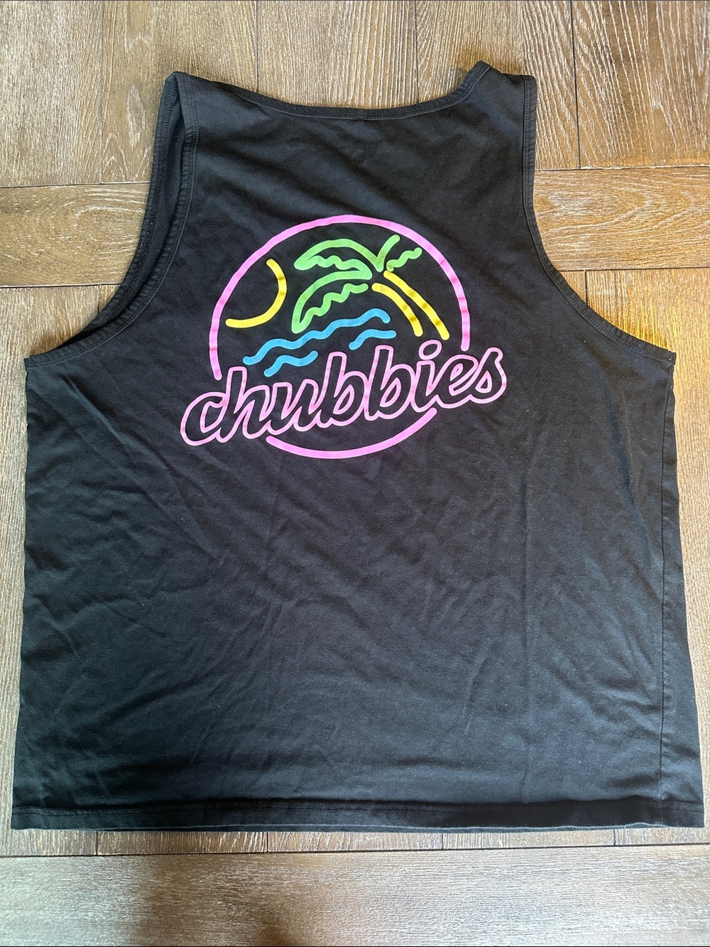 Chubbies Men’s XL Black Tank Top Neon Palm Tree Logo Graphic